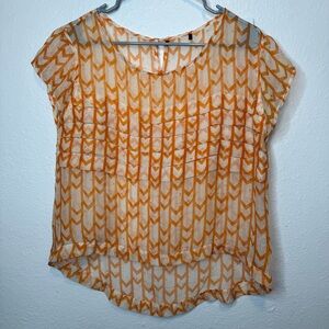 Funktional 100% Silk Geometric Chevron Orange and White Blouse Size Small
